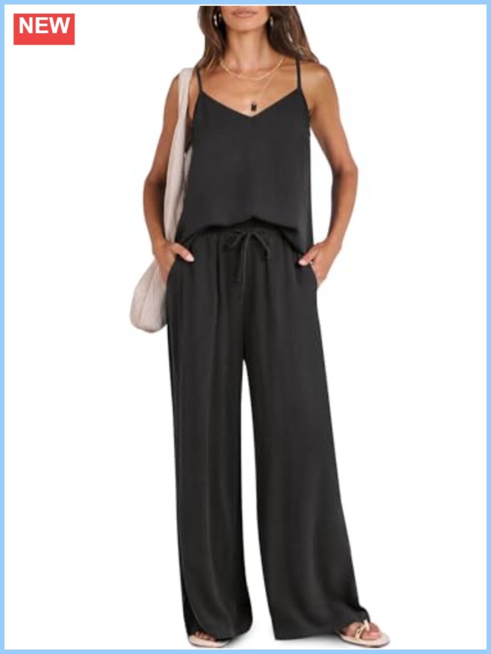 2 Piece Tank & Wide Leg Pants Set Loose Fit Sleeveless Lounge Travel